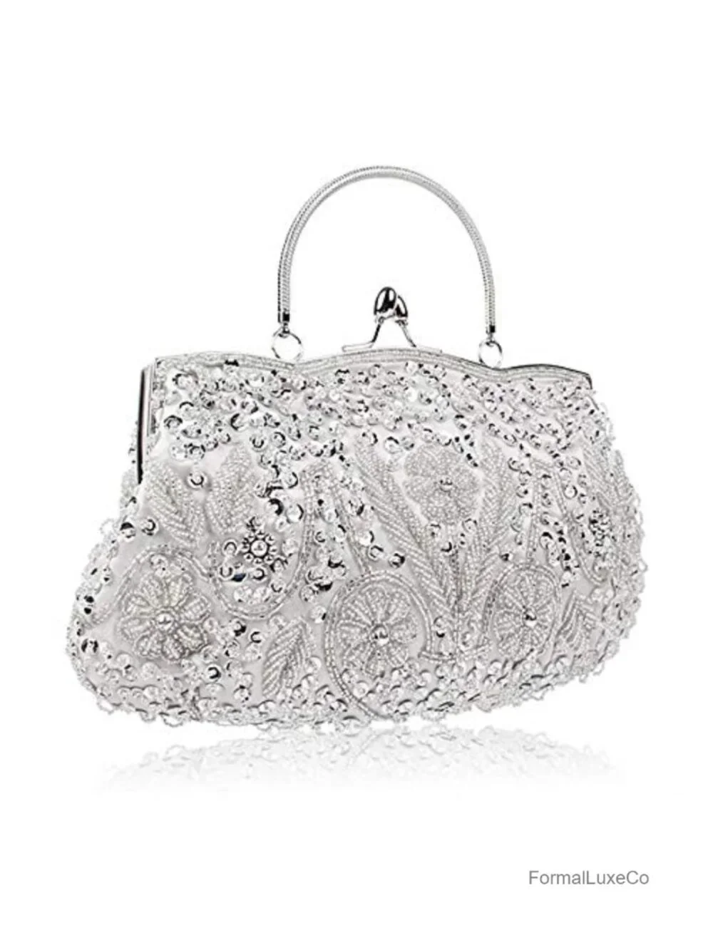 Floral Beaded Sequin Evening Bag with Kissing Lock